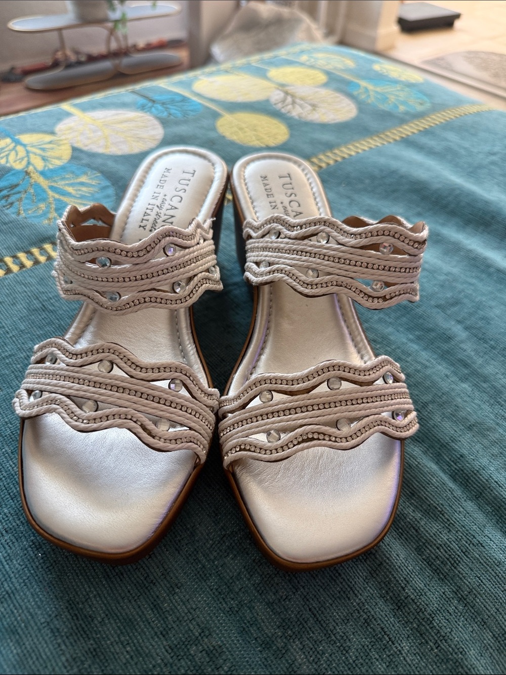 Tuscan Silver Embellished Slide Mules